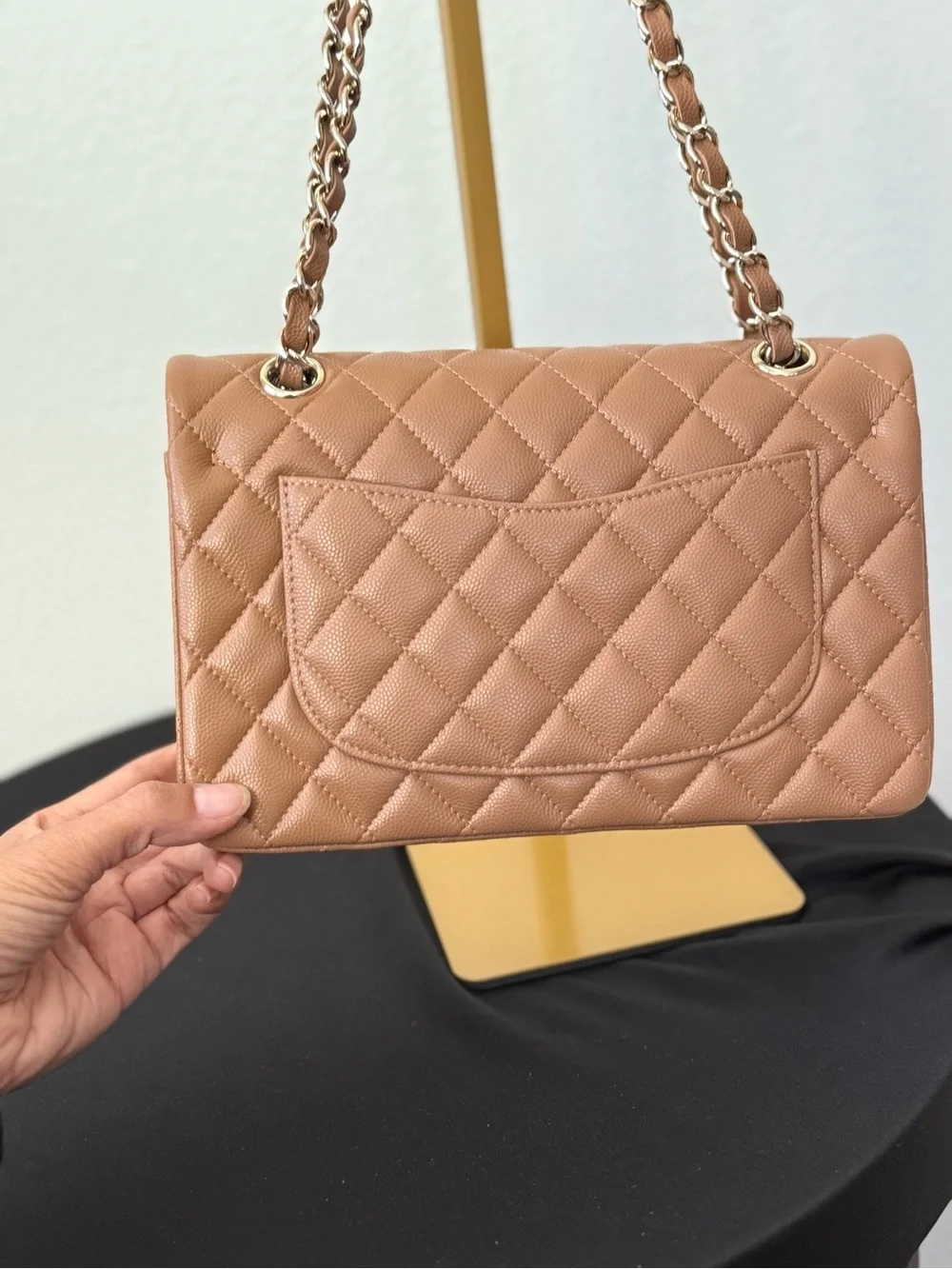 Chanel Quilted Caviar Classic small Double Flap bag in a caramel tone